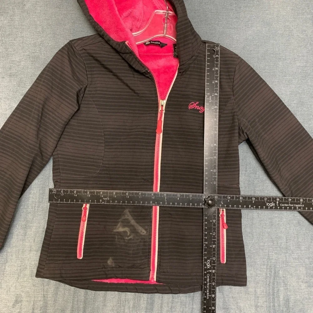 Snozu Softshell Jacket Girls S 7-8 Black Pink Sherpa Lined Hooded Thumb Holes